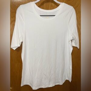 Belle by Kim Gravel white TripleLuxe knit elbow sleeve scoop neck top Medium